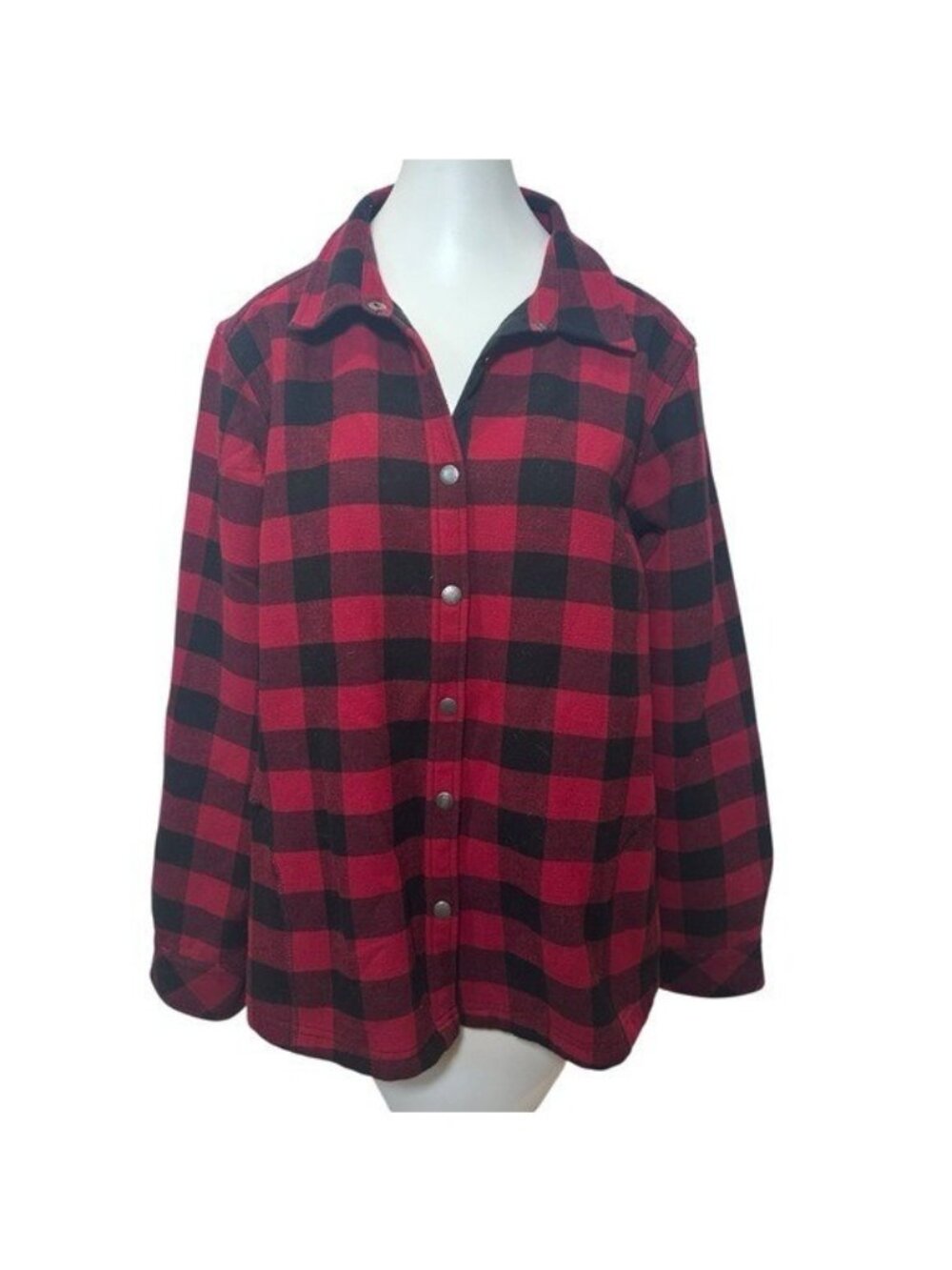 Orvis Women's XL Buffalo Check Flannel Shirt Jacket Fleece Red Black Cabincore
